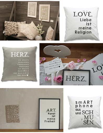 Kissenhüllen und Wandschmuck aus Bio Materialien.