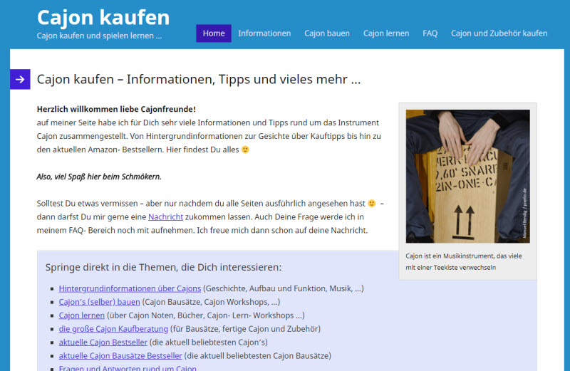 Screenshots von www.cajonkaufen.com