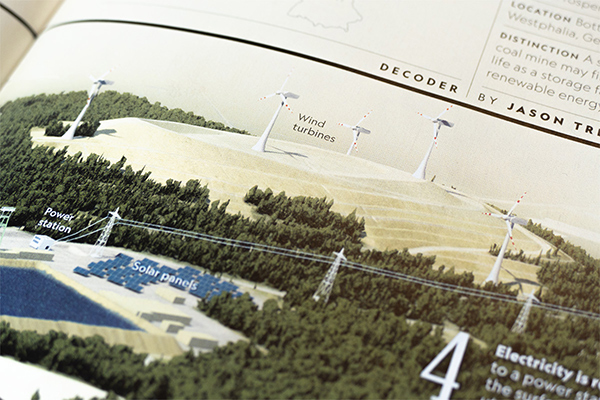 Die Visualisierung des Pumpspeicherkraftwerkkonzepts Franz-Haniel abgedruckt in der aktuellen Ausgabe (July 07/2018) des National Geographic Magazine 